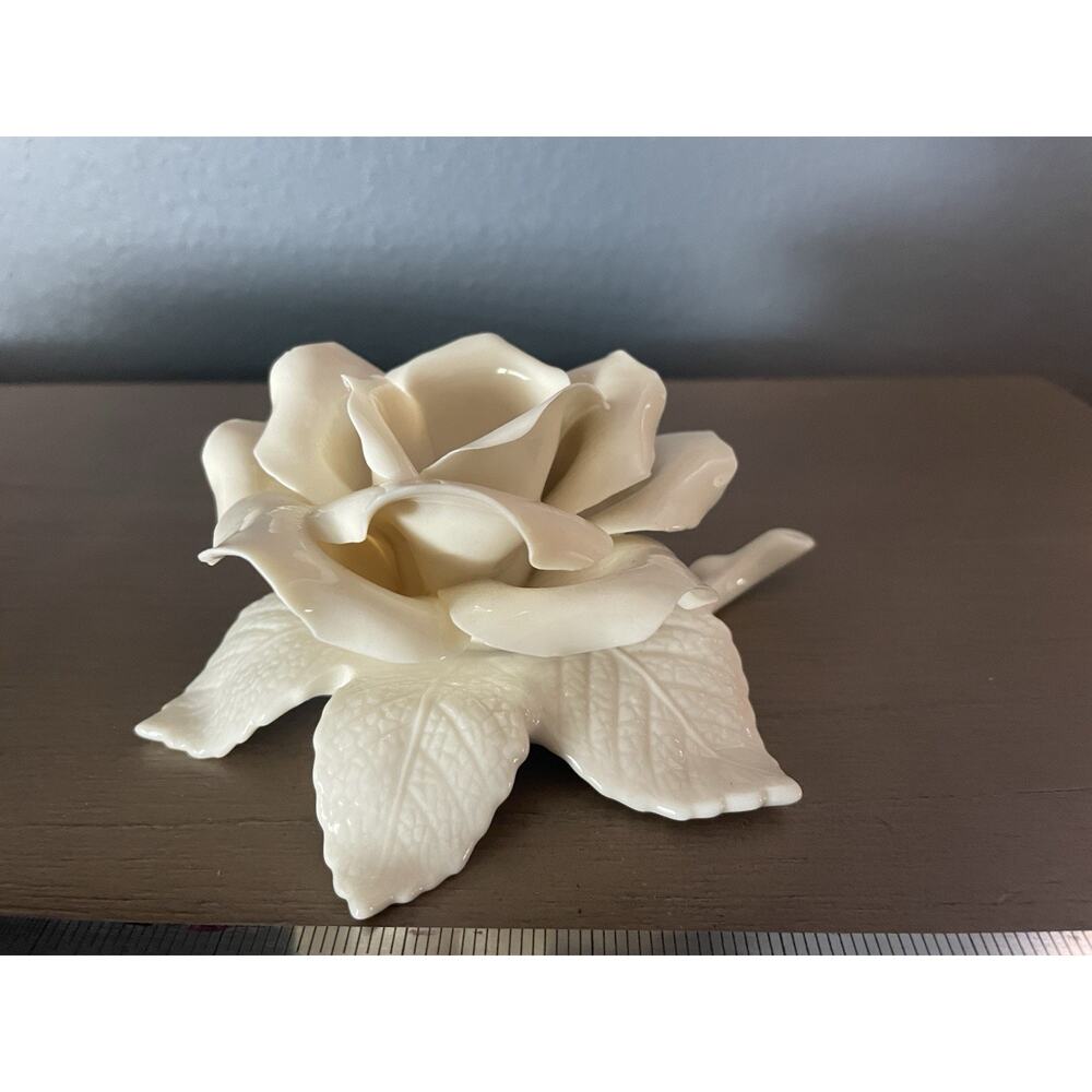 Tasia White Porcelain Rose Candle Holder Floral Ceramic Decor